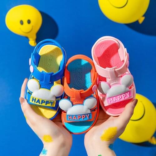 New 2021 Kids Sandals Summer Candy Color PVC Non-Slip Children Toddler Boys Girls Soft Cartoon Sandals Shoes Blue Pink 1-6 Years