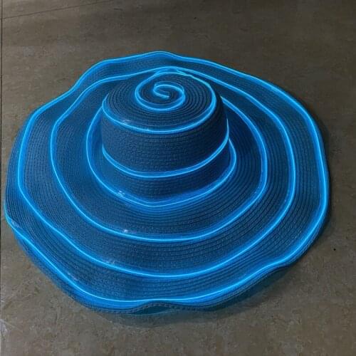 New Luminous Hat Nightclub Female Singer Costume Rave Party DJ DS Stage Outfit LED Straw Hat Big Brim Multicolor Light Hat B2324