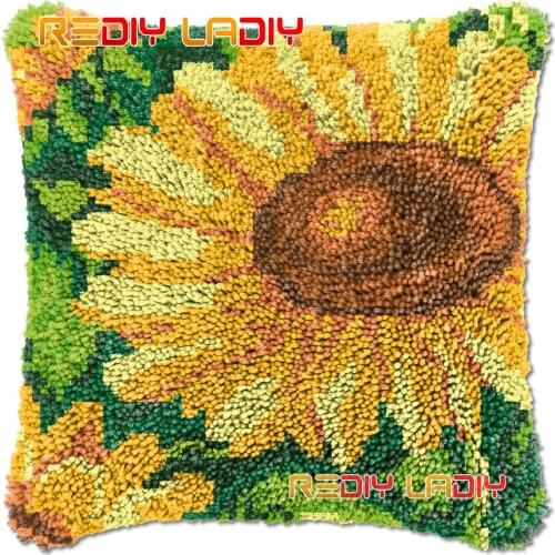 Latch Hook Cushion Sunflowers DIY Needlepoint Kits Chunky Acrylic Yarn Arts Crocheting Lofty Pillow Case Hobby & Crafts