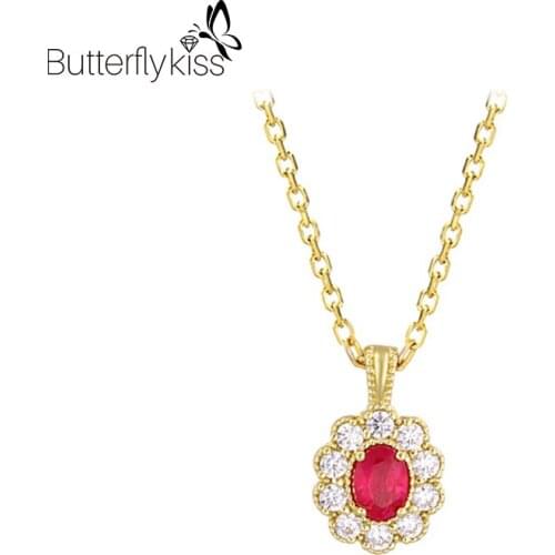 BK Ruby Necklace Pendant With Withe Zircon 9k Genuine Gold 585 Simple Oval Luxury Fine Jewelry Diy Necklace Gifts For Women