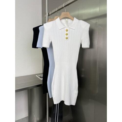 Casual 2021SS Summer Women New Short Sleeve Knitted Slim Dress For Female 3 Color Gdnz 7.16