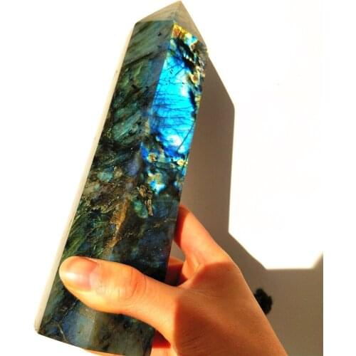 Natural Gemstone Moonstone Hexagonal Tower Labradorite Points Labrador Feldspar Crystal Decoration