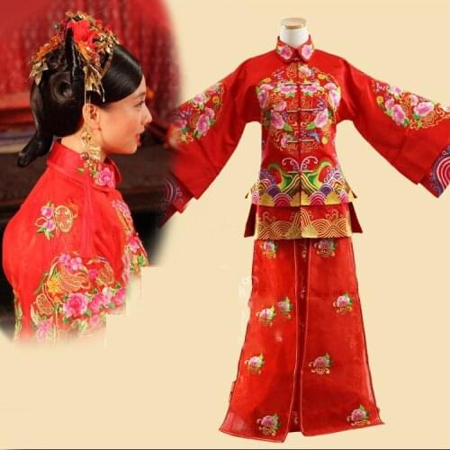 Republican Period Qing Dynasty Princess Bride Costume Hanfu Traditional Chinese Wedding Costume Stage Performance Xiu He Fu