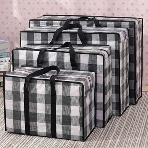 PP Woven Material Bag Camping Moving Package Bag Quilt Clothes Storage Bag Students Dormistory Storage Package Grid Simple Style