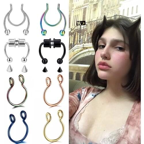 U Shape Nose Clip Nose Fake Piercing Rings Studs Horseshoe Non-Pierced Nariz Jewelry Faux Percing Nez Nasal Septum Unisex Ball