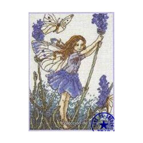 Top Quality beautiful lovely counted cross stitch butterfly fairy, lavender Hyacinth flower fairy