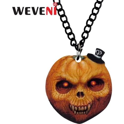 WEVENI Acrylic Halloween Evil Pumpkin Head Necklace Chain Pendant Collar Choker Jewelry For Women Kids Charms Gift Decoration