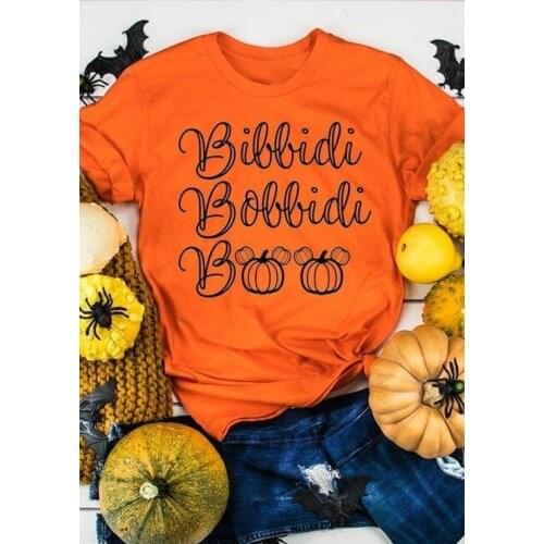 Women Pumpkin Harajuku Baseball T-Shirt Bibbidi Bobbidi Boo Halloween Pumpkin T-Shirt Tee Orange Plus Size Korean Style Top