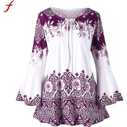 2019 Women Vintage Shirt Fashion Womens Big Size Floral Printed Flare Sleeve Tunic Tops 5XL Plus Size Blouses For Women Camisa