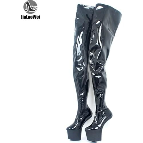Womens Over-the-Knee Thigh Long Boots Strange Heelless High High Patform Pu Leather Shoes Custom Made Size 36-46