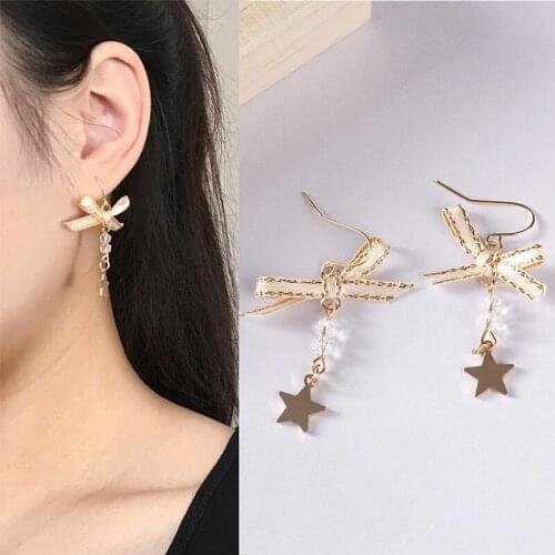Fashion Delicate Gold Color Bow Knot Stud Earrings For Women brincos Cute Sweet Star Crystal Earring 2020 Mujer Earing Bijoux