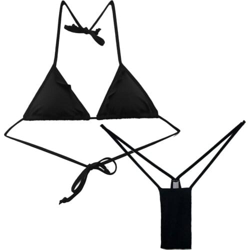 Womens Black Flouncing Triangle Bikini Set Sexy Gril Cut Out Swimwear Swimsuit Brazilian Summer Beach Suit