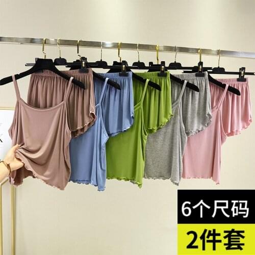 Casual Shorts Women Two Piece Sets Fashion Sling Vest + Elastic Waist Shorts Tracksuit Set Female Sportswear Outfits