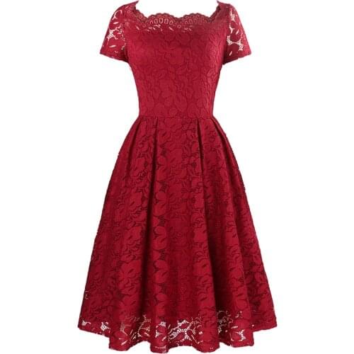 Sexy Floral Lace Mesh Dress Red M axi Dress Women Short Sleeve O-Neck Party Dresses Elegant Retro Summer Pleated Cocktail Dress