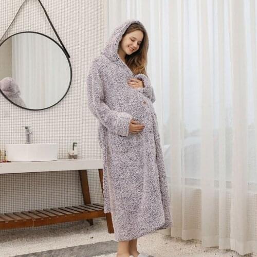 Winter New Casual Couple Hooded Thicken Long Robe Women And Men Loose Warm Bathrobe Coral Velvet Pregnant Woman Home Clothes