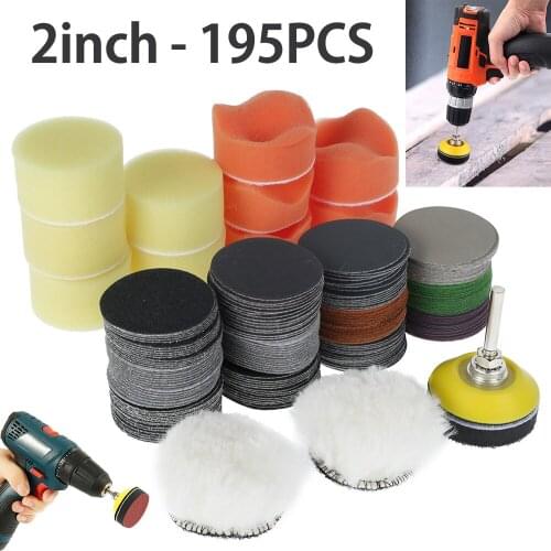 195pcs 2Inch Sponge Car Polisher Waxing Pads Buffing Kit Sanding Discs 60-10000 Grit Paper with 2Inch Abrasive Polish Pad