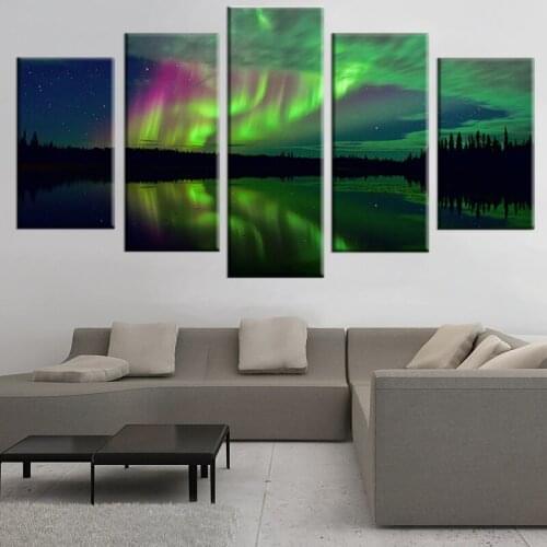 Modern HD Printed 5 Piece Canvas Art Lake Shadow Landscape Painting Lake Green Wall Art Pictures for Living Room Bedoom Decor