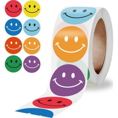 500pcs/roll Reward Smiling Face Stickers Cute Inspirational Decorations Labels Car Laptop Motivational Sticker Kids Toys Gift