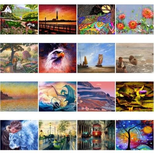 Diamond Painting Diy 5D European Style Acrylic Material Park Flowers with Rainy Day Road Scene Drawing Living Room Furniture Art