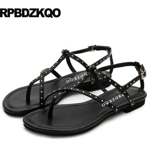Open toe designer roman cheap gladiator shoes rivet fashion women sandals flat casual black 2019 ladies summer stud slingback