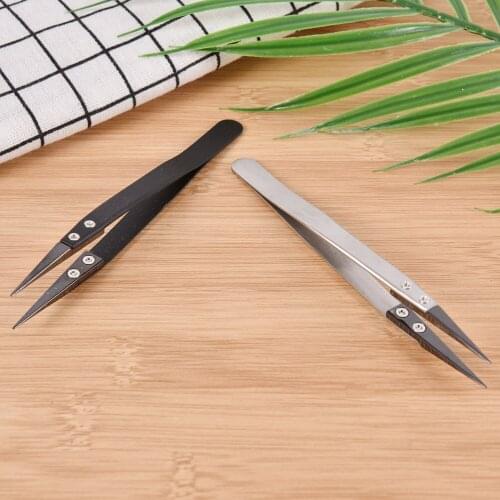 Stainless Steel Black Tweezers Heat Resistant Non Conductive Ceramic Pointed Tip DIY Hand Tools