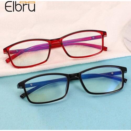 Elbru Men Women Square Anti Blue Light Glasses Frame Anti-radiation Computer Goggles Vintage Ultralight Plain Spectacles Unisex