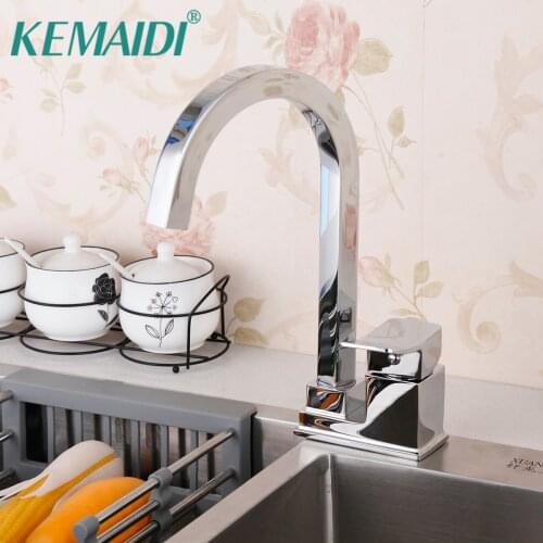 KEMAIDI Kitchen Faucet Deck Mounted Brass Polished chrome Faucet Bathroom Chrome Basin Sink Mixer 360 Swivel Mixer