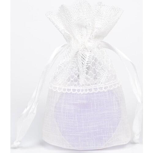 12Pcs Embroidery White Organza Gift Packaging Bags 3.9"x5.5" Jewelry Storage Bag Organza Pouches with Lace for Jewelry Packing