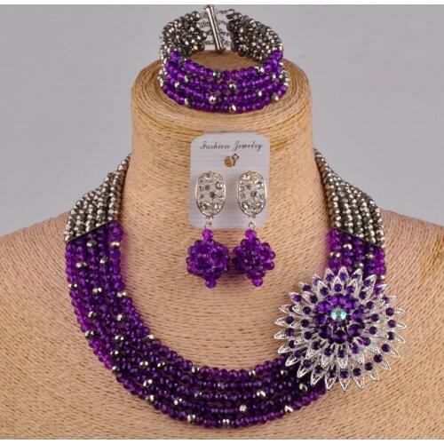 In fashion purple african necklace crystal beads jewelry set 5SZ-022