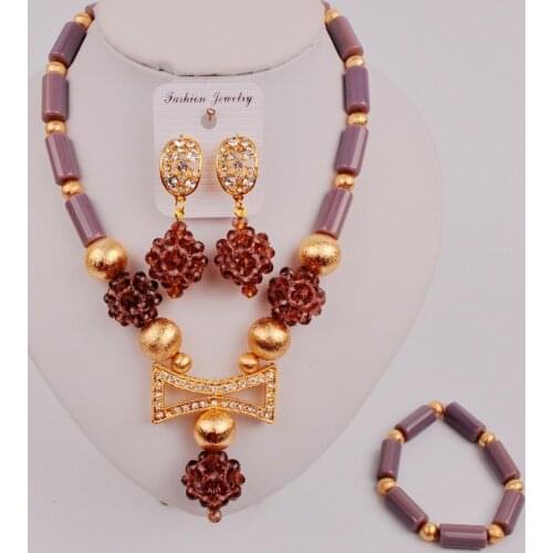 Fashion Dark Purple African Beads Jewelry Set Nigerian Wedding Set Necklaces SJZQ5-7