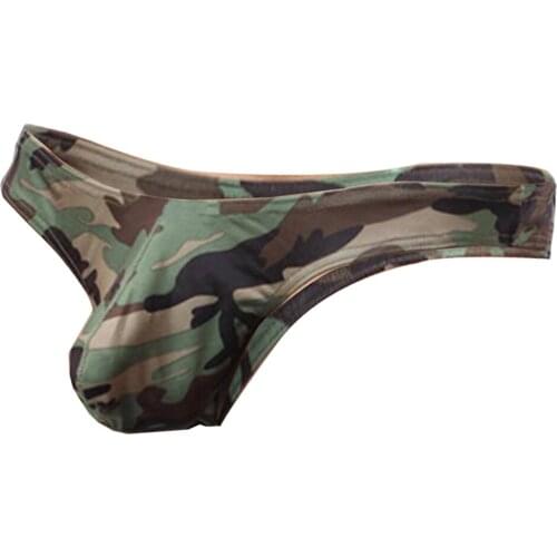 Mens Camouflage T-Back Underwear Low-rise Bikini G-String Thong Briefs