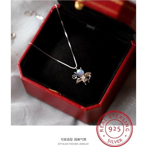 New Temperament Moonstone Small Devil 925 Sterling Silver Jewelry Female Cute Girl Fairy Crystal Clavicle Chain Necklaces H509