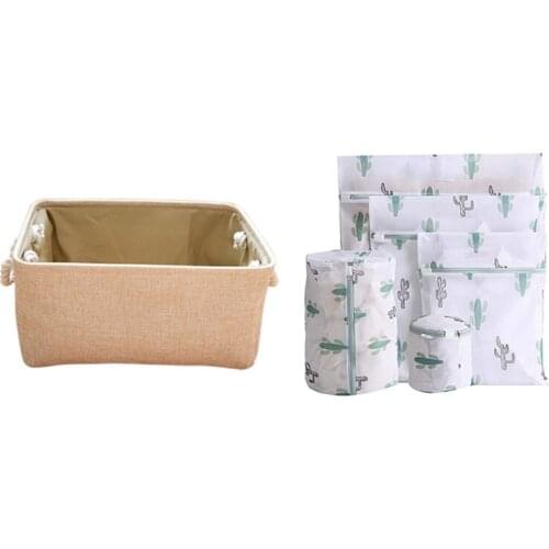 Woven Storage Basket for Toy Storage,Wicker Basket with 5-Piece Set of Household Anti-Deformation Underwear Cleaning Bag