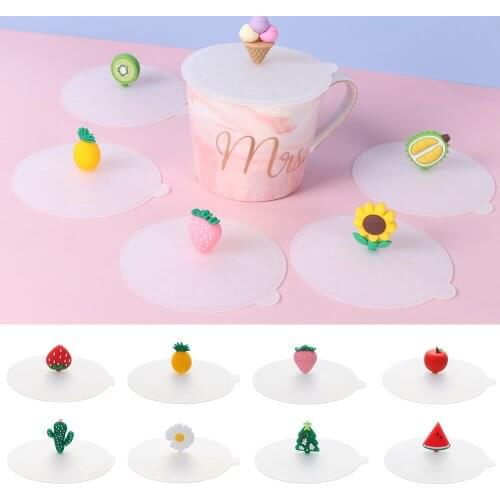 1 Pcs Transparent Cartoon Cute Suction Silicone Cup Cover Heat-resistant Leak Proof Sealed Lids Cap Dustproof Tea Coffee Lids