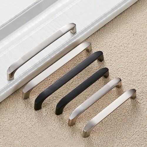 Cabinet Handles Kitchen Door Handles Zinc Alloy Wardrobe Drawer Handles Black Brushed Modern Style Furniture Hardware