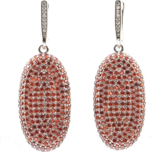 40x21mm Highly Recommend Jewelry Set Big 17.5g Oval Created Paris Blue Topaz CZ Women Party Silver Pendant Earrings