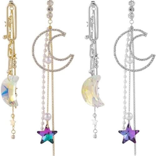 Rhinestone Studded Ears Fashion Jewelry For Women Statement Star Moon Tassel Drop Earrings Luxury Elegant Cute Party Accessories