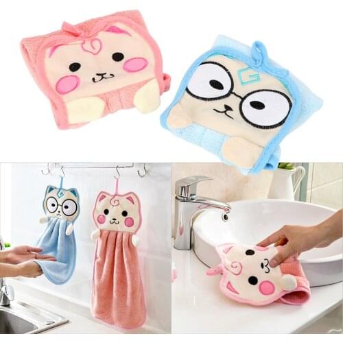 Candy Color Water Absorption Cloth Hanging Hand Towels Polyester Dishcloths Handkerchief Cute Cartoon Cat For Kitchen Bathroom