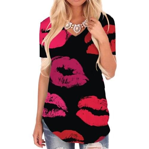 Giyu Brand Lips T-shirt women Graffiti V-neck Tshirt Harajuku T-shirts 3d Womens Clothing Summer Casual Tops New High Quality