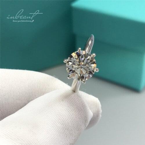 Inbeaut Best Quality 925 Silver 2 ct Excellent Cut D Color Pass Diamond Test Moissanite Proposal Wedding Ring for Women Party