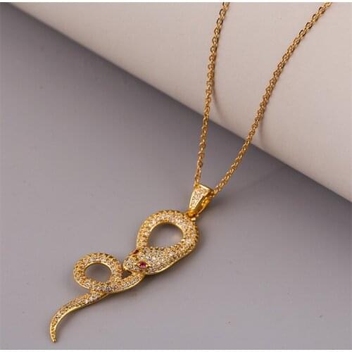 Punk Style Statement Female Cubic Zirconia Copper Metal Snake Necklaces Pendant For Women Fashion Stainless Steel Chain Necklace
