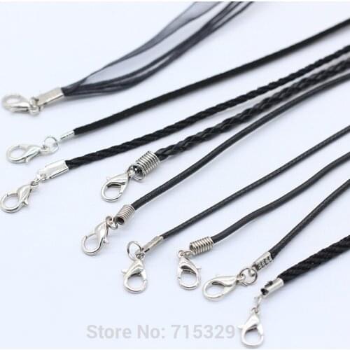 10p 1.5/2/2.6/3mm Ribbon leather Adjustable Braided Rope necklace charm pendant findings Lobster Clasp string Cord 430mm long