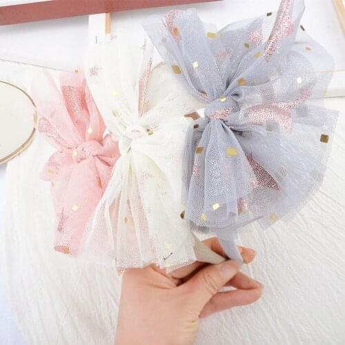 12pcs Fashion Cute Gauze Bow Hair Sticks Big Glitter Star Bowknot Hairbands Headbands Princess Headwear Girls Hair Accessories