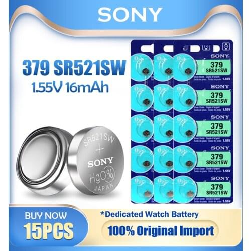 15PCS SONY 379 SR521SW AG0 D379 SR63 V379 1.55V Silver Oxide Battery For Car key Remote Pedometer Watch Battery Button Coin Cell