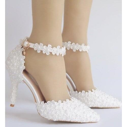 2021 summer 9 cm sexy stiletto sandals white lace flower party dress sandals plus size bride bridesmaid wedding shoes women