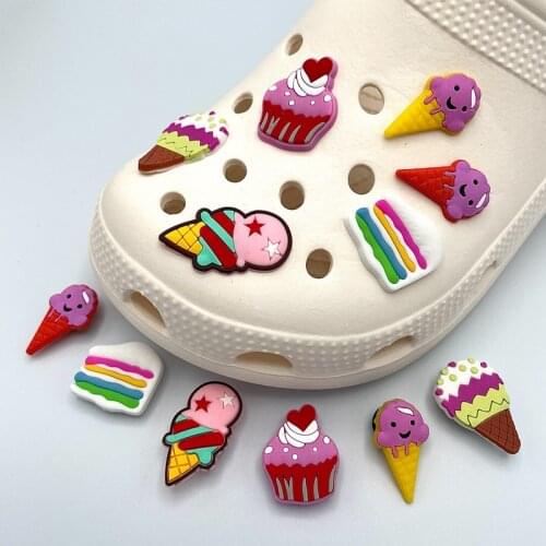 2021 Cute Ice Cream Cake Shoe Charms For Croc Shoe Custom Decoration Womens Slippers DIY Personality Shoe Badges Accessories