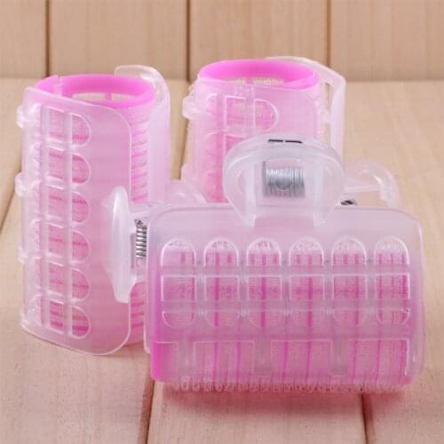 3pcs Women Girls Pink Hair Curling Wave Rollers Self Grip Salon PP Plastic Hairdressing Curlers Large Size