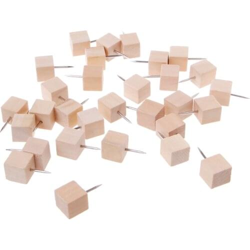 30Pcs/Set Wooden Thumbtack Quadrate Creative Decorative Drawing Push Pins Wood Head Thumb Tack