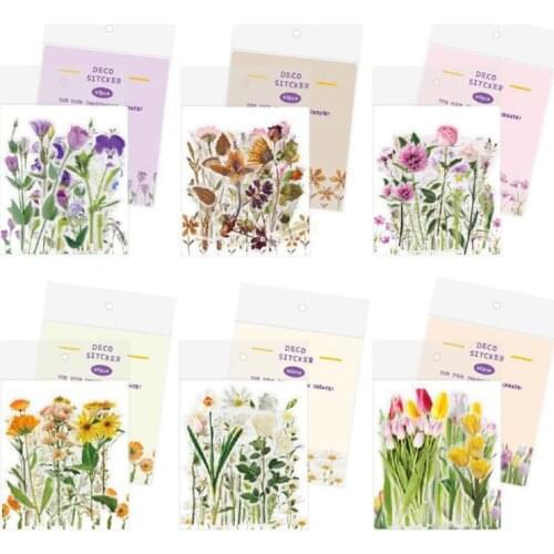 40pcs / Pack Of Fresh And Transparent Flower Stickers DIY Travel Diary Scrapbook Items Decorative Stickers ChildrenS Stationery