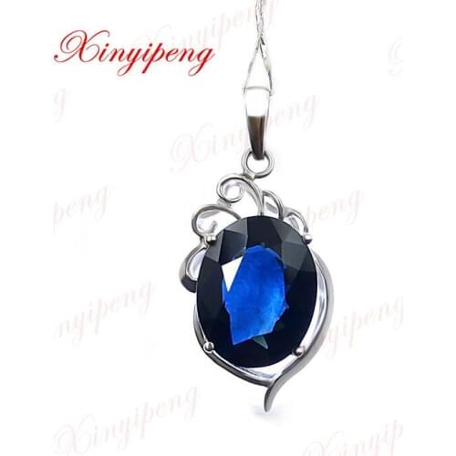 18k white gold with 100% natural sapphire pendant female 3.8carat Fashion and personality blue